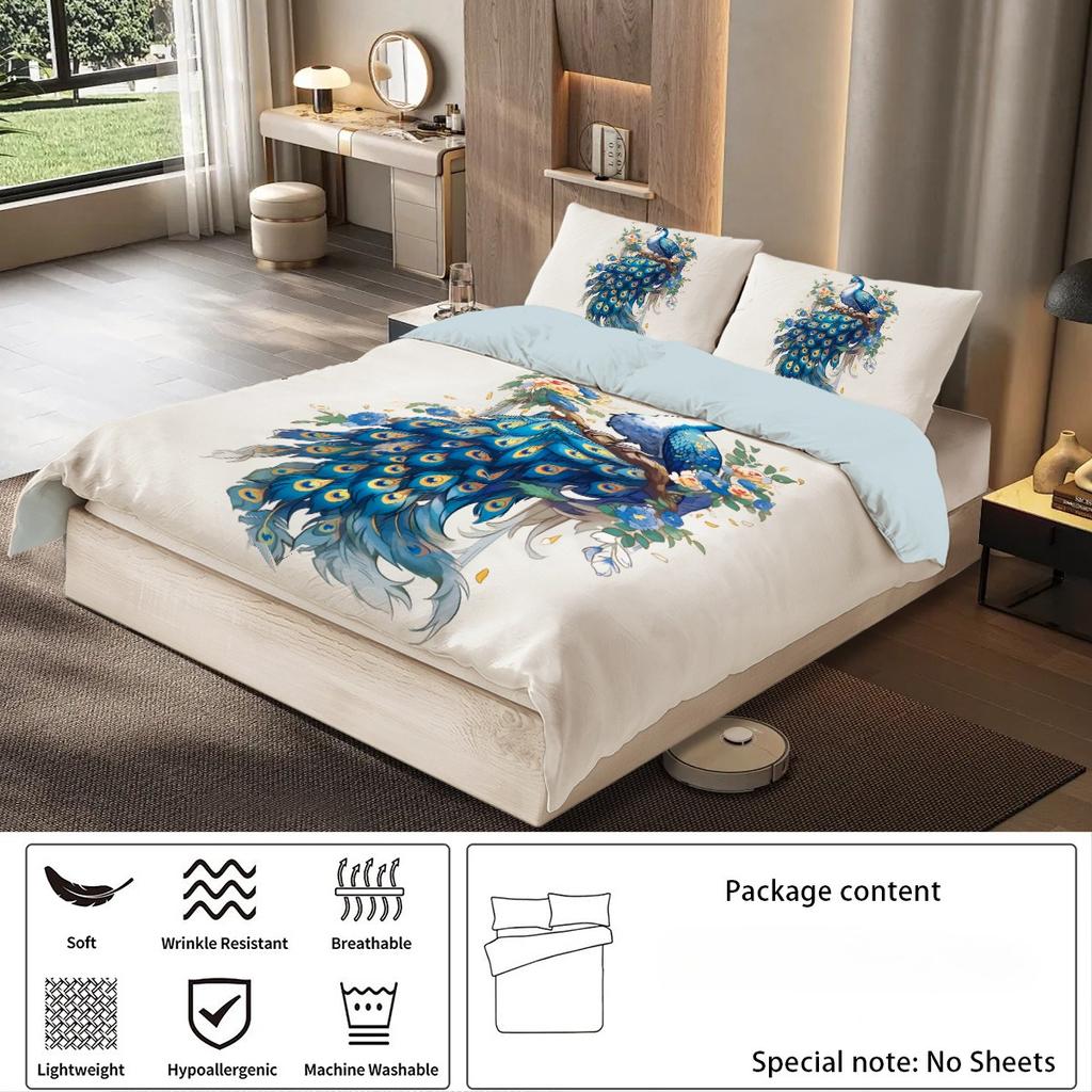 3D Peacock Bedding Set Peacock Bird Animal Duvet Cover Gorgeous Blue Feather Quilt Cover PillowcaseQueen Bedding Set