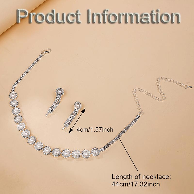 Pearl  Flower Necklace Earring Set Simple Everything Choker Clavicle Chain Earring Set