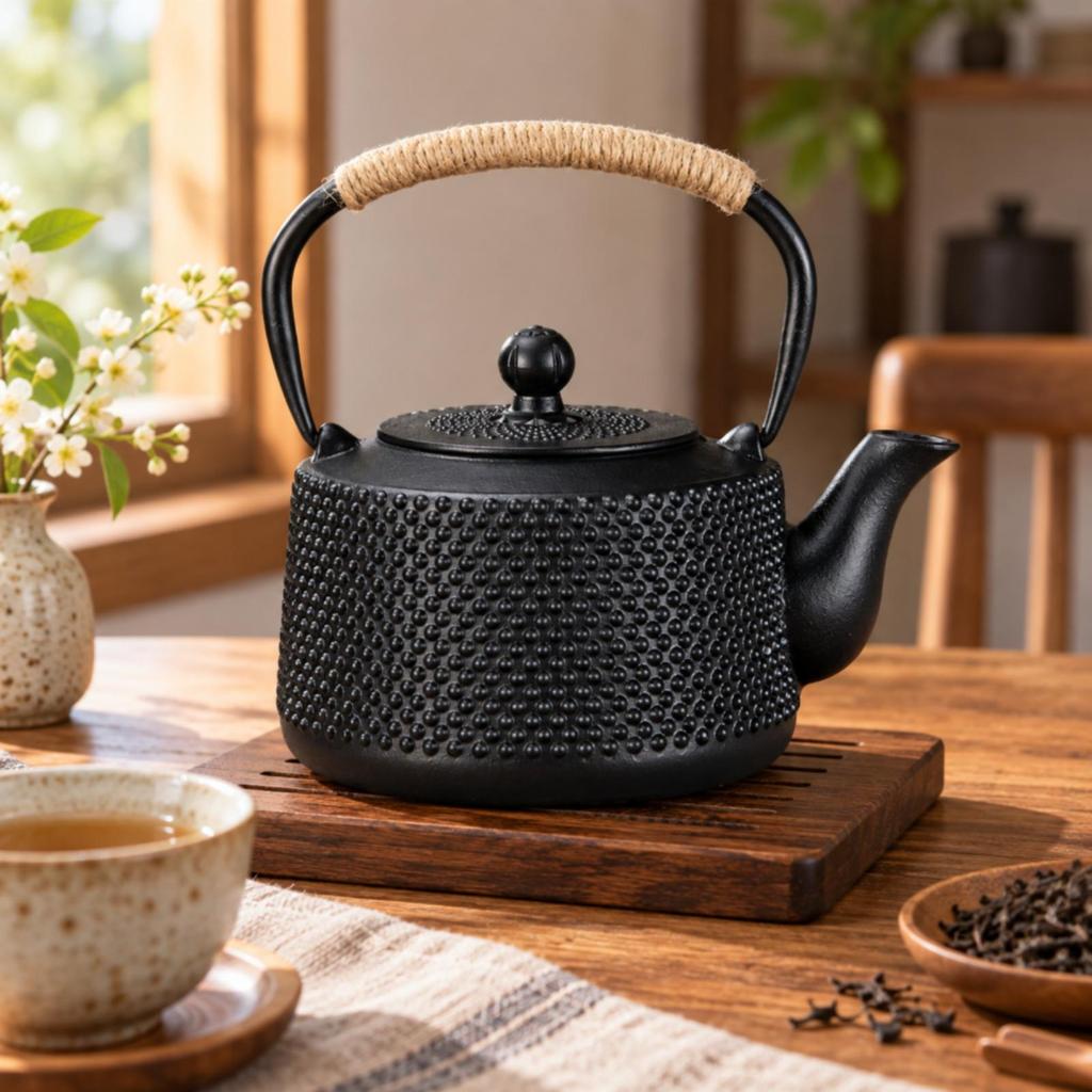 Enameled Cast-Iron Teapot Enamel Interior Textured Matte for