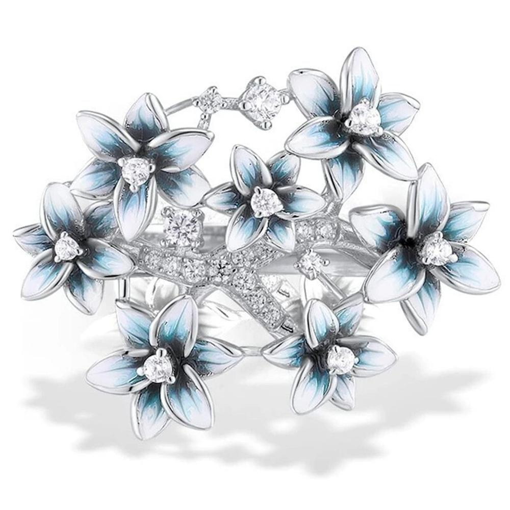 Luxury Crystal Female White Blue Zircon Stone Ring Vintage Silver Color Wedding  For Women