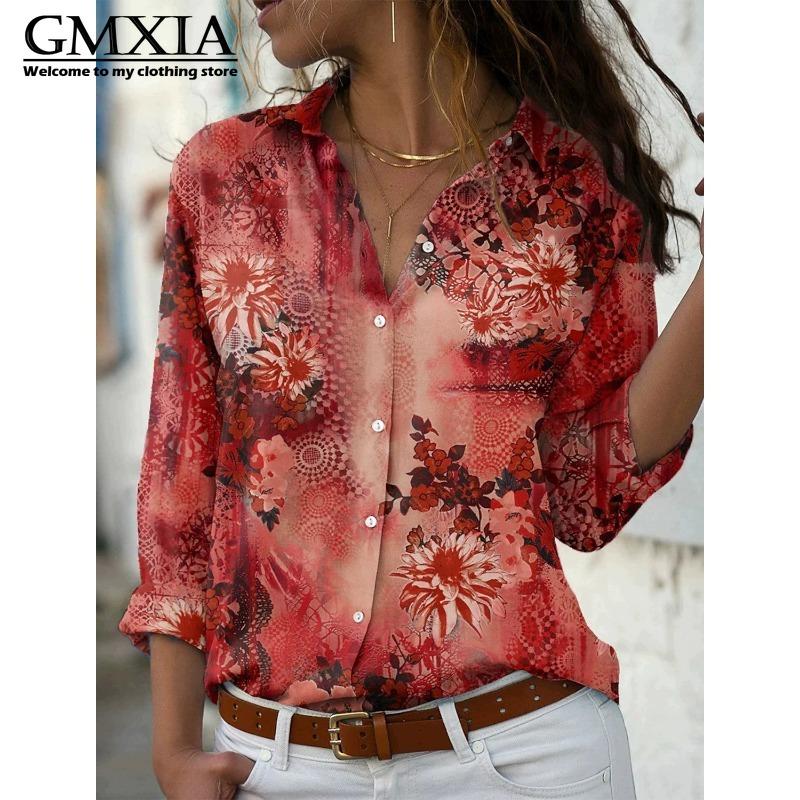 GMXIA 38 Color Women's Fashion Casual Long Sleeve POLO Neck Leisure Blouses & Shirts