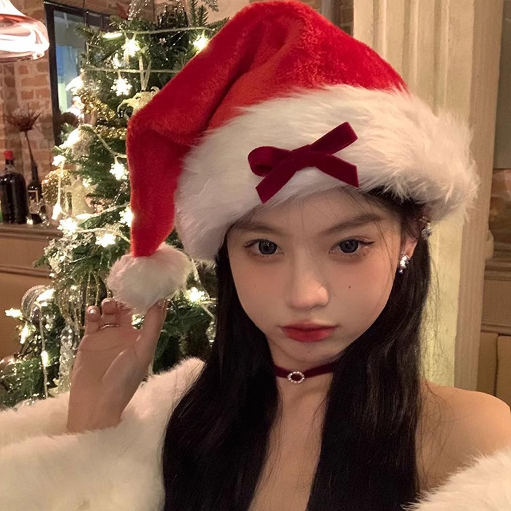 Christmas Red Plush Santa Hat Women Holiday Party Decoration