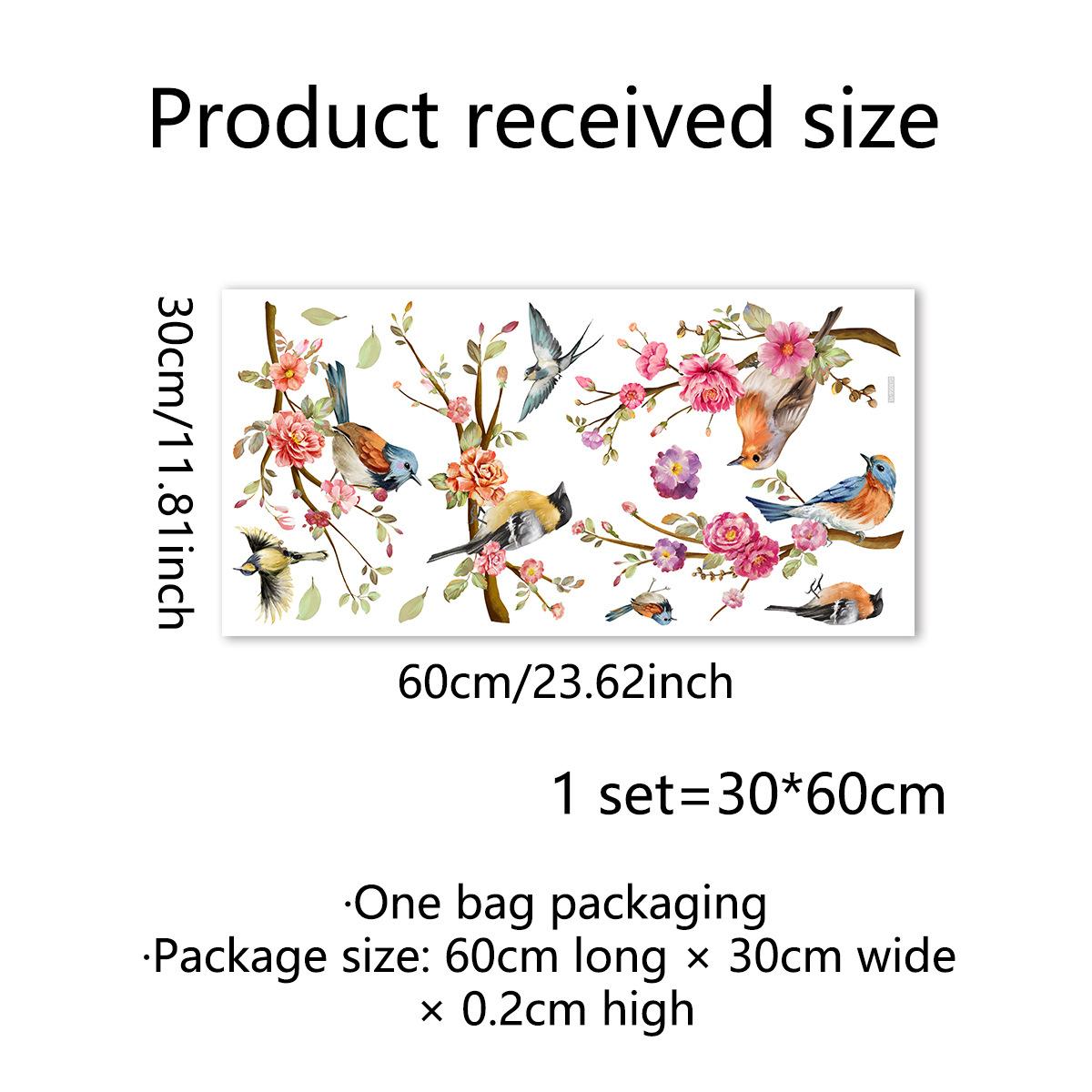 

Spring Summer Flowers & Birds Series Window Stickers PVC Room Decor Static Electrostatic Glass Sunshade Stickers 30x60cm