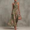 2026 New European and American Style Neck Printing Dress Holiday Style Waist Thin Dress Women