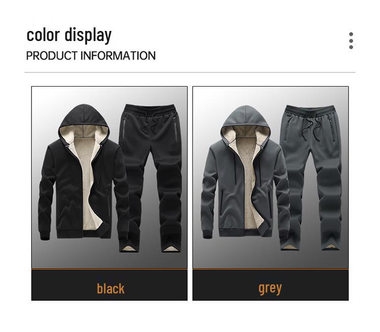 2024 Men's Lambswool Thickened Hoodie and Sweatpants Set for Autumn/Winter