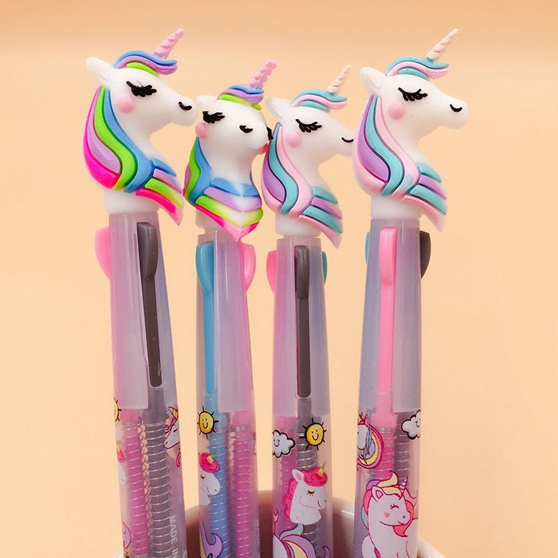 Kids 3 In 1 Cartoon Smooth Pen Cute Horned Horse Pony Gift Ballpoint Silicone Head