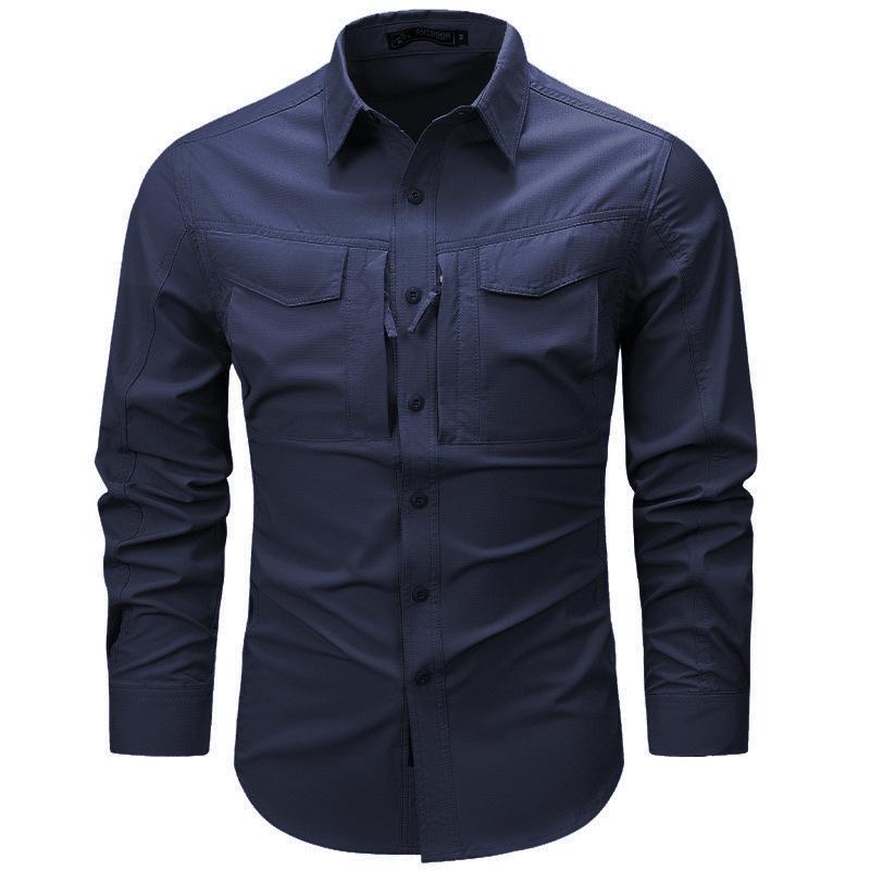 New Men's Long-sleeved Shirt Autumn and Winter Middle-aged and Young Casual Work Jacket Fashionable Solid Color Shirt Top