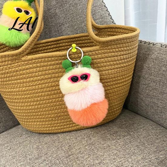 Women Animal Pendant Plush Sunglasses Caterpillar Keychain Soft Backpack Purse Fluffy Handbags Bag Charm Colorful Stuffed Keyring