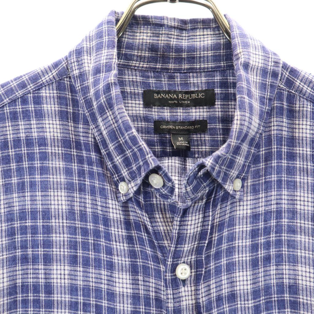 Banana Republic linen Check Pattern Short sleeve Button down shirt M blue Men's Used