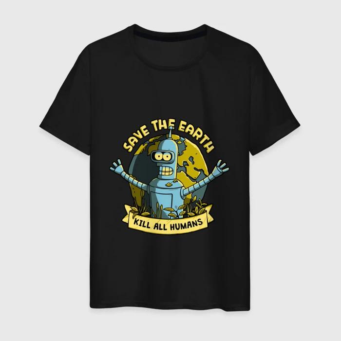 POSTER RETRO GESCHENK KUNST UK Streetwear Sommer Kurzarm T-Shirt Lustiges T-Shirt KILL ALL HUMANS T-SHIRT BENDER ROBOTER BIER FILM FERNSEHEN T-SHIRT