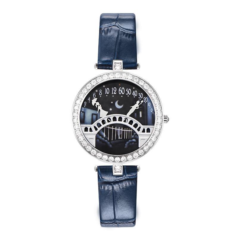 Orologio Ponte degli Amanti Diamante Quarzo Cinturino Orologio da Donna Ponte degli Amanti Poetico Orologio alla Moda