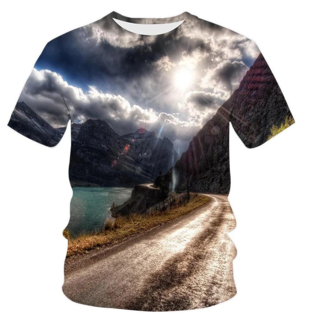 Summer Landscape Pattern T-shirt Men's Fashion Natural Scenery Top Handsome Casual Fashion 3D Printed Clothing