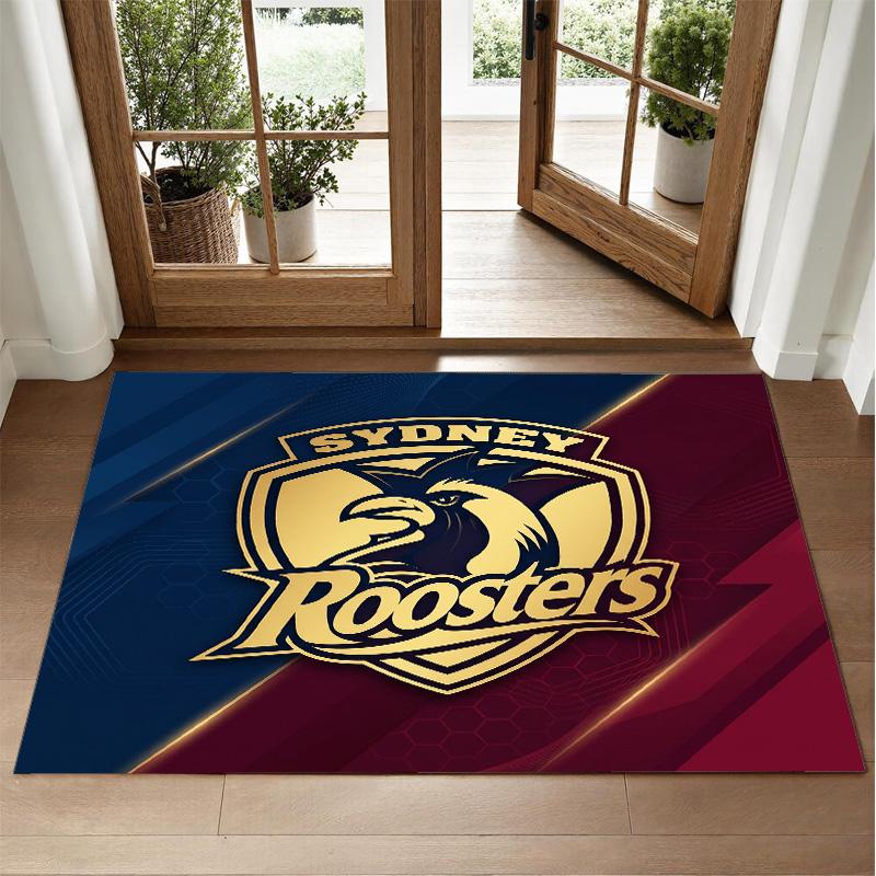 Sydney Roosters Design Crystal Velvet Rug Soft Decorative Mat for Bedroom Entrance