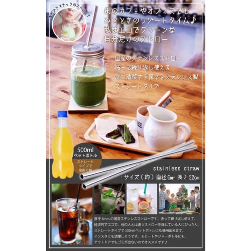 Sin Stainless Steel Straws, Made In Japan, Set of 5, 6mm Diameter X 220mm Length (Approx.), Food Inspected, Reusable