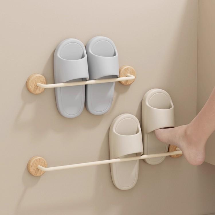 Modern Walnut Wood No Drill Shoe Rack Wall Mount With Water Drainage For Home Entrance
