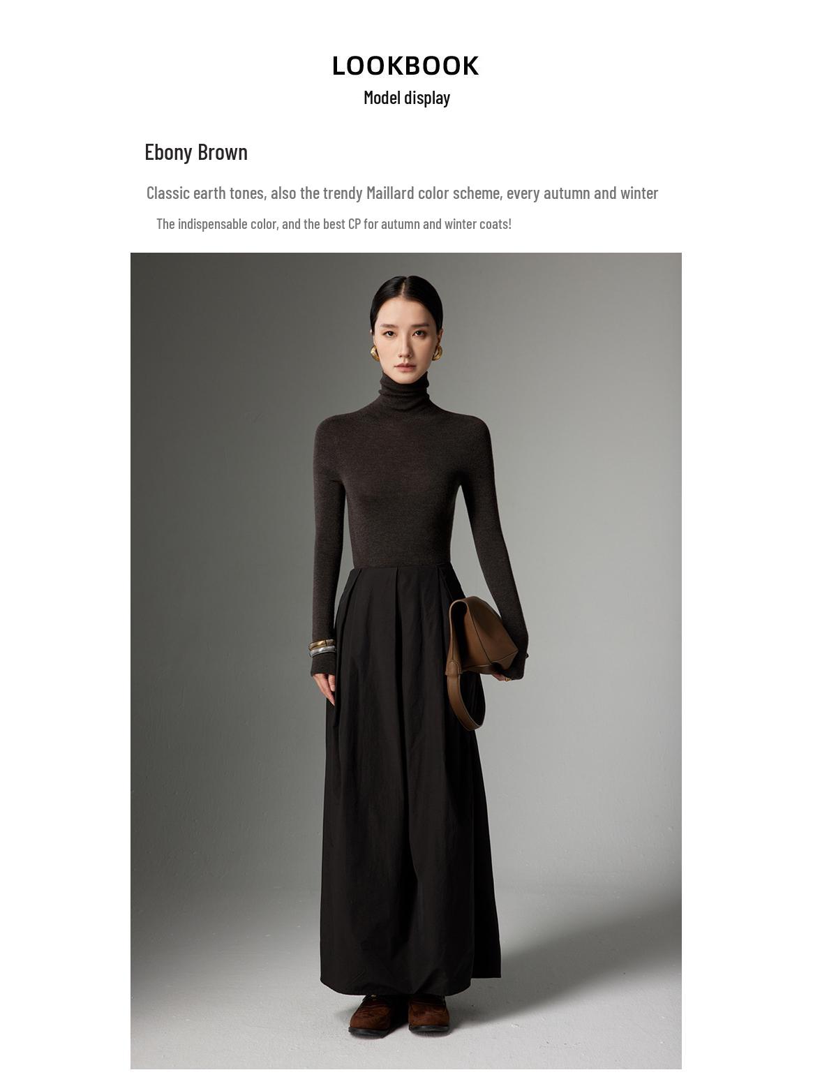 

Женский бесшовный свитер с высоким воротником из чистой шерсти - Приталенный крой, Вязаный пуловер с длинным рукавом Medium