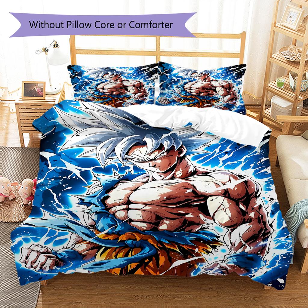 Son Goku Muster Bettwäsche, Steppbett Set Bettbezug Kissenbezug Zuhause Geburtstagsgeschenk (1 Bettbezug + 2 Kissenbezüge, ohne Füllung)