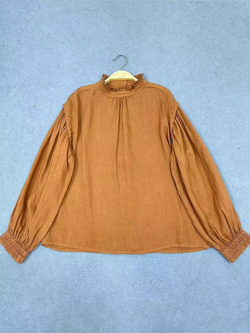 

Johnature Wood Ear Collar Casual Shirt Spring Autumn Pullover Lantern Sleeve Shirt For Women Blouses One Size оранжевый
