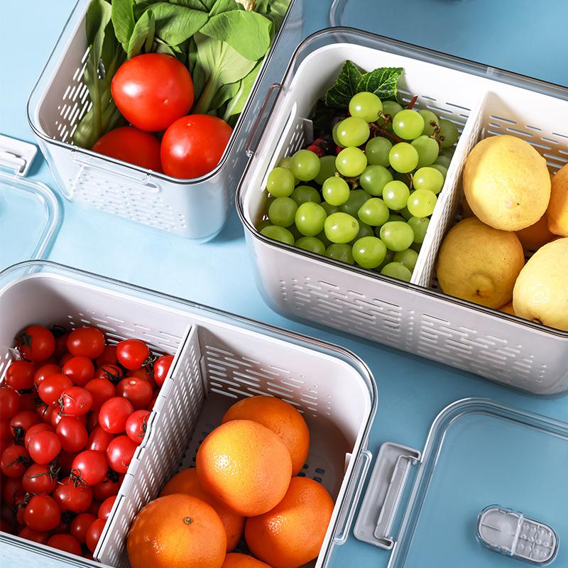 Pet Refrigerator Preservation Storage Box Frozen Sealed Box Drain Storage Fantastic Vegetables and Fruits Large Capacity Storage Basket