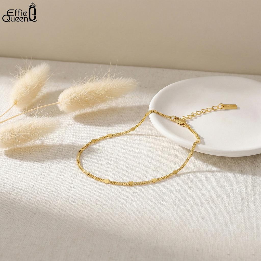 Effie Queen 925 Pure Silver 14k Gold 1.2mm Spacer Chain Anklet Trendy Jewelry for Women Vacation Summer Beach Accessories SA43