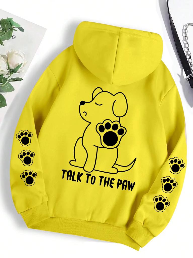 Latest and funny dog cartoon print hoodie for women, warm hoodie, fashion trend, loose and comfortable women's top for autumn