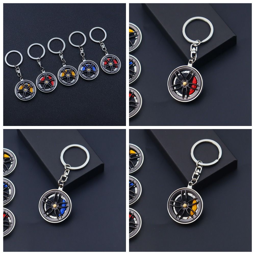 Rotatable Wheel Hub Key Chain 3D Fidget Toy Wheel Hub&Brake Keychain Fingertip Gadget Zinc Alloy Car Accessories Keychain