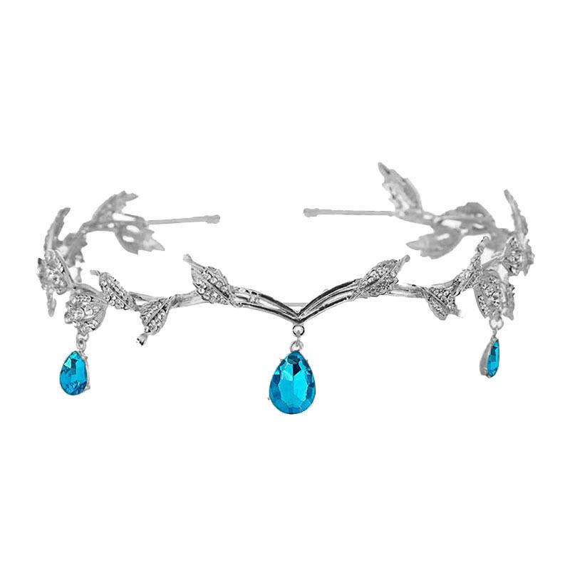 Korean Style Bridal Crown Leaf Water Drop Alloy Eyebrow Pendant Crown Baroque Princess Headband Retro Rhinestone Hair Accessories
