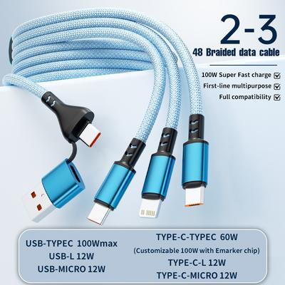 3 In2 100W Fast Charging Cable Multi USB Port Charging Cord Type C Microusb Charger Mobile Phone Wire For iPhone 14 13 12 Huawei