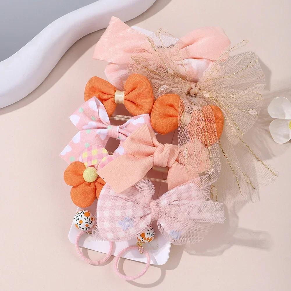 10Pcs/Set Cute  Bows Baby Hairclips Lace Flower Children Girls Hairpins Hairdresses  Clip Gifts Elastic Girl Hair Accessories