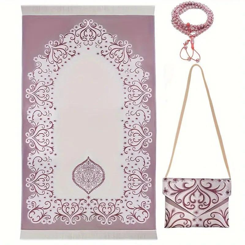 Modern Woven Jacquard Bed Blanket with Elastic Threads Compact Three-Piece Set Portable Travel Mat & Small Bag Easy Storage