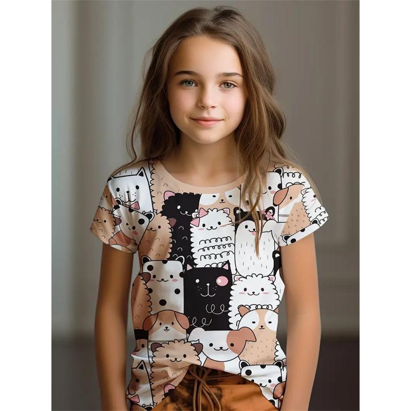 

2025 Повседневные футболки Одежда для девочек Новые забавные футболки с 3D-принтом для девочек Модные вечерние топы с короткими рукавами Футболка 160CM