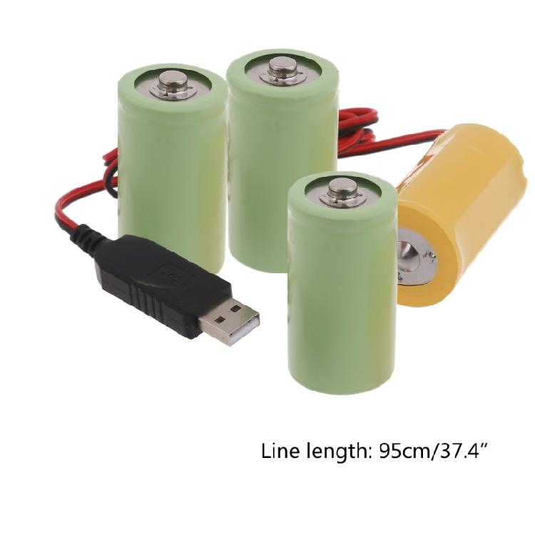 USB 5V2A to LR20 D Fake Battery Power Cable Cord Replace 4pcs 1.5V D Batteries