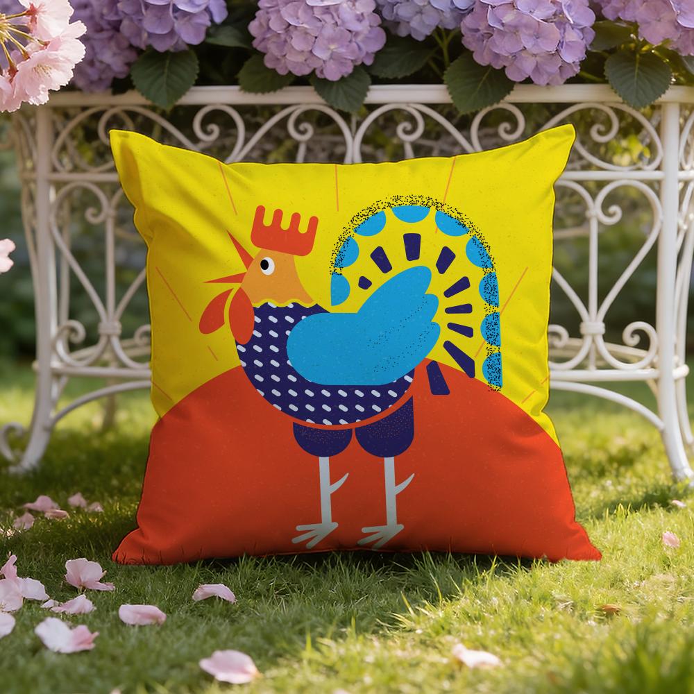 Rooster Doodle Art Cushion Cover Home & Car Dual-Scene Pillow Cover: Reversible for Premium Comfort