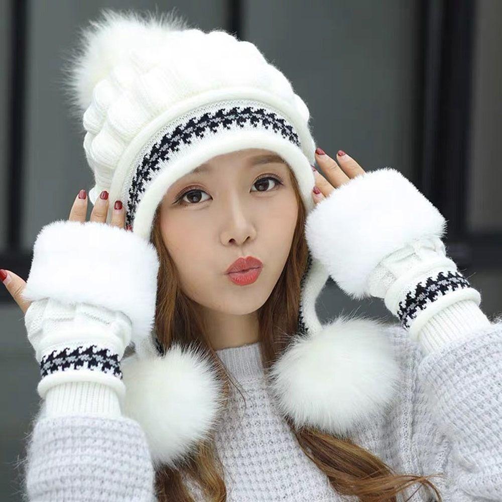 

Утепленная вязаная шапка, теплая шапка-ушанка, модная шапка с защитой ушей для женщин белый