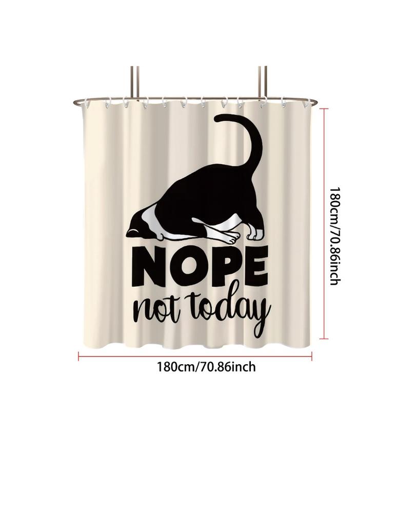 1pc Cute Funny Cat Print Waterproof Shower Bathe Partition Privacy Hanging Curtain with 12 Hook Multiple Sizes Easy Installation