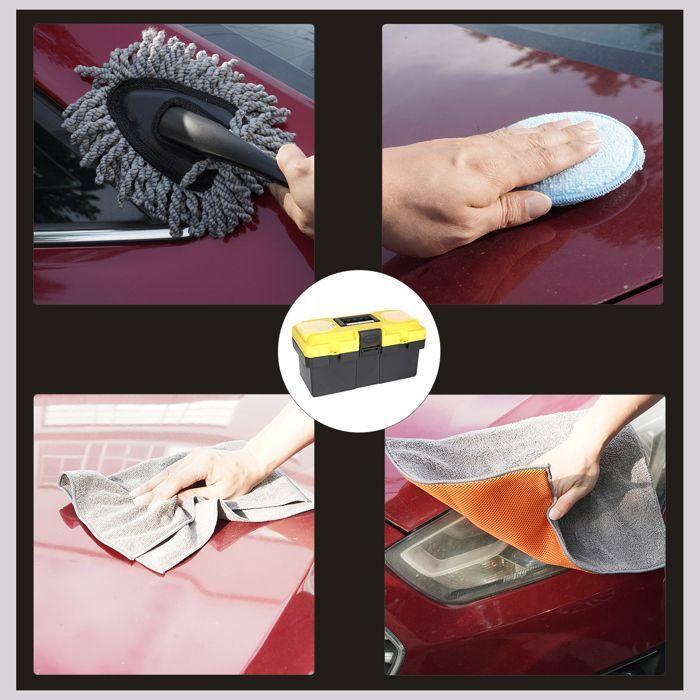 Kit de Nettoyage de Voiture 16PCS, Professionnel Microfibre Lavage Voiture Nettoyer Kit, Brosse de Roue et de Jante, Chiffons de Net