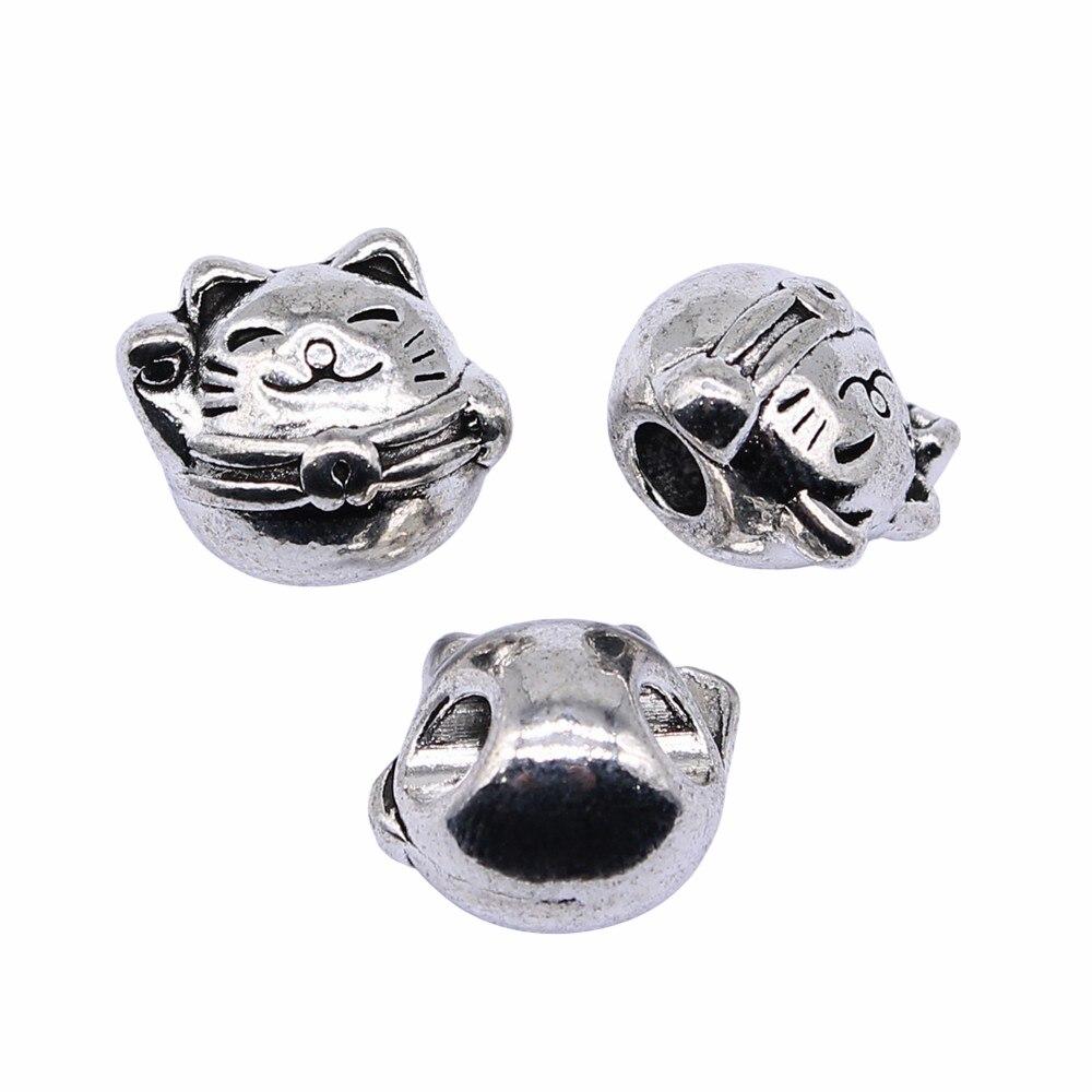 

5 шт., 13x12 мм, бусины Lucky Cat с большим отверстием, античное серебро, цвет, материалы для рукоделия, бренд: WYISYWG