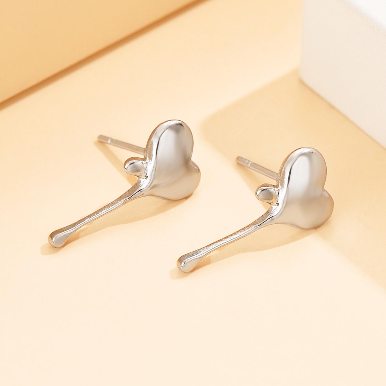Stainless Steel Irregular Heart Earrings - Sweet Fairy Style