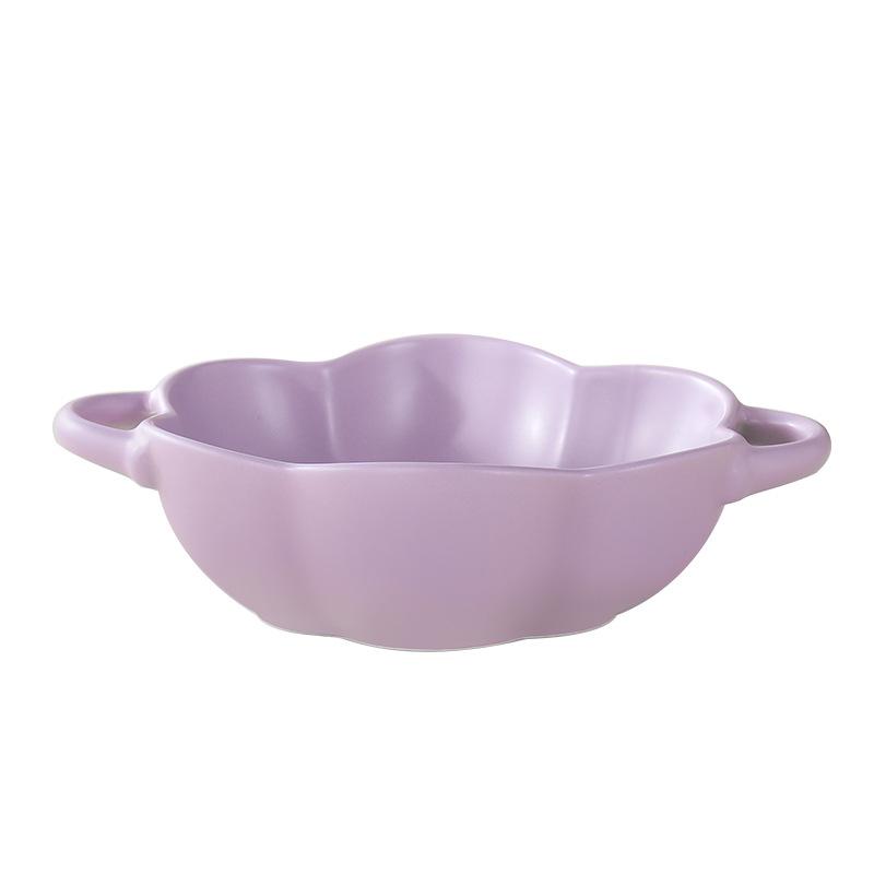 Nordic Creative Ceramic Binaural Lace Bowl Household Cream Wind Tableware Fruit Salad Bowl With Ears Instant Noodle Bowl Soup Bowl
