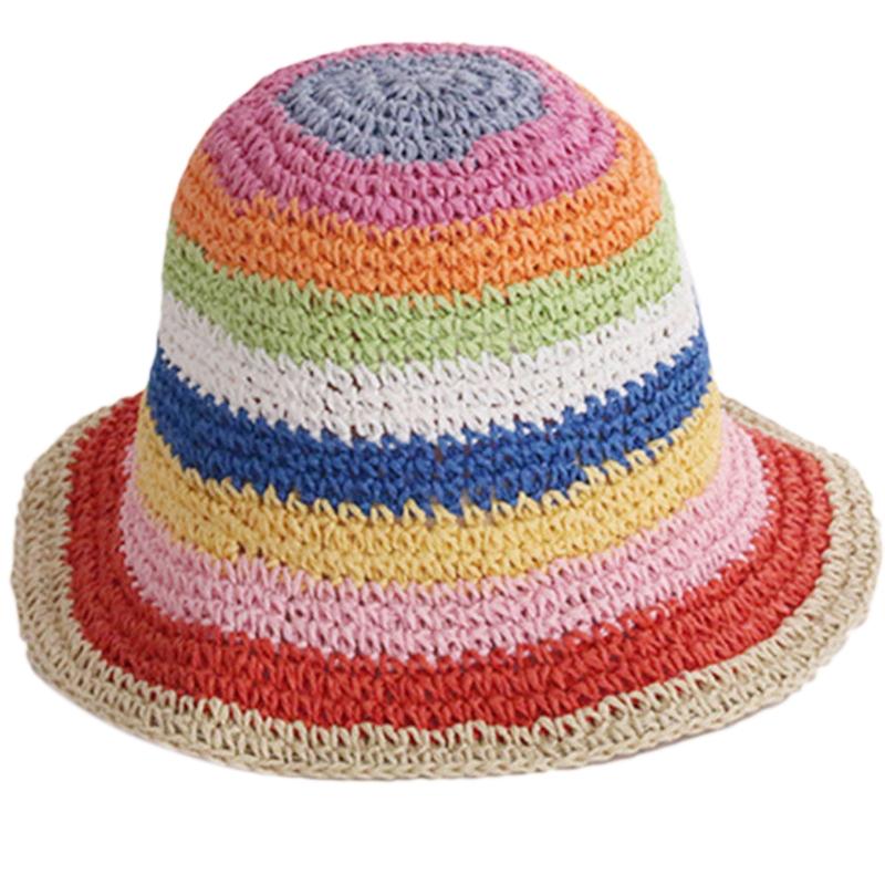 Vintage Rainbow Striped Summer Fisherman Hat Sunshade Bucket Hat for Anniversary