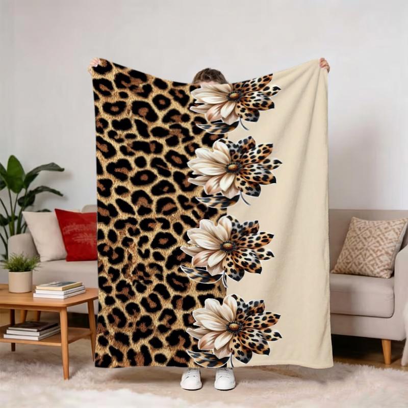 Leopard Print Leopard Flower Fashion Combo Fleece Blanket For Trendy Bedroom Decor Lightweight Plush Throw Blanket Accent