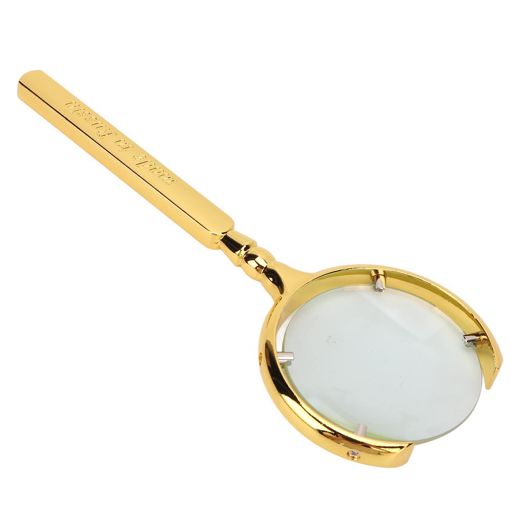 Magnifying Glass Golden Ergonomic Handheld Stainless Steel Handle 8X Lune Shape Open Reading Magnifier for Elder