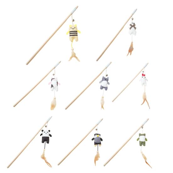 Interactive Cat Wand Toy Feather Plush Animal Cat Teaser Stick with Bell Indoor Kitten Play Exercise Toy