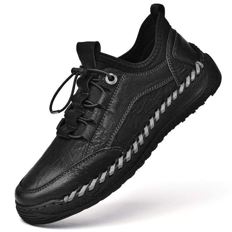 

Spring and Autumn Sports Casual Shoes Lazy Elastic Band Men s Small Leather Shoes Large Size Low Top Personalized Color Polishing and Sewing Shoes 38