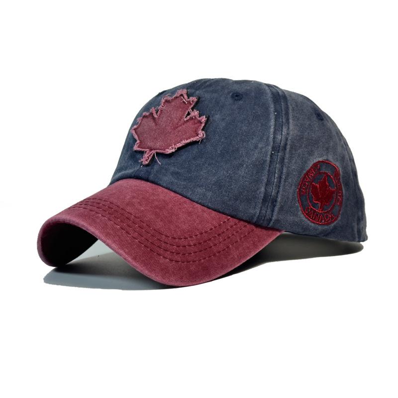 

Maple leaf baseball caps for men and women, washed cotton duck tongue caps, outdoor pure cotton color blocked foreign trade hats Adjustable