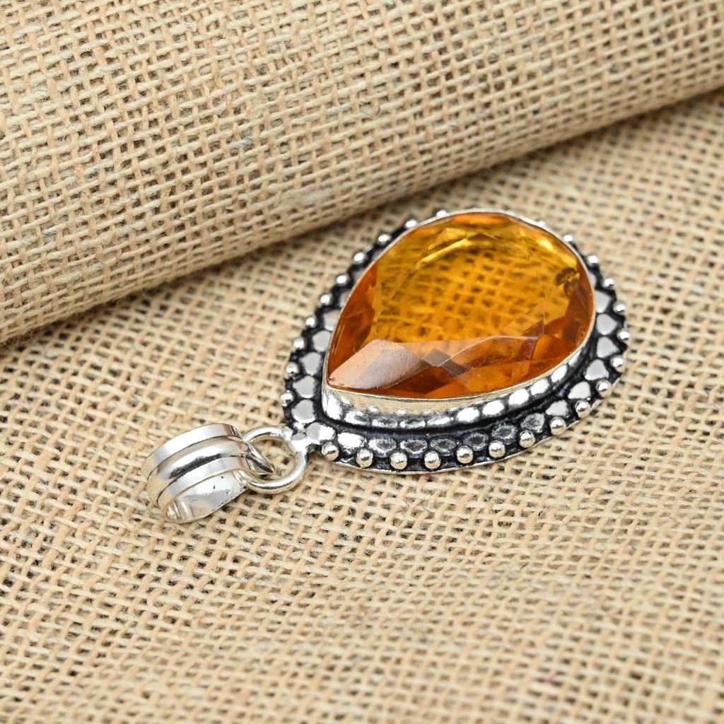 Honigtopas-Edelstein, handgefertigter Schmuck aus 925er Sterlingsilber, zierlicher Anhänger, Verlobungsgeschenk