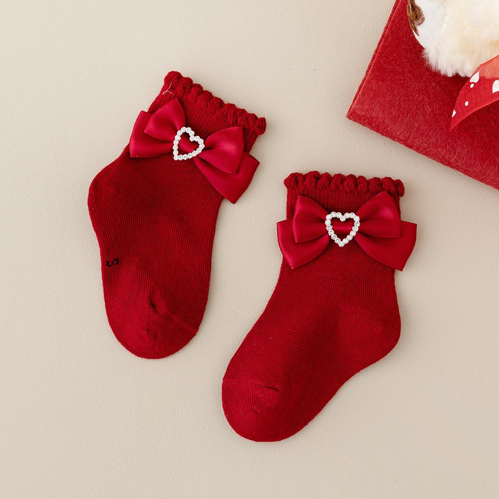 Baby Girl Spring Autumn Cotton Lace Bow Socks Lovely Heart Style Girls Bow Ankle Socks 0-4Y&S 0-2Y 12-14cm красный