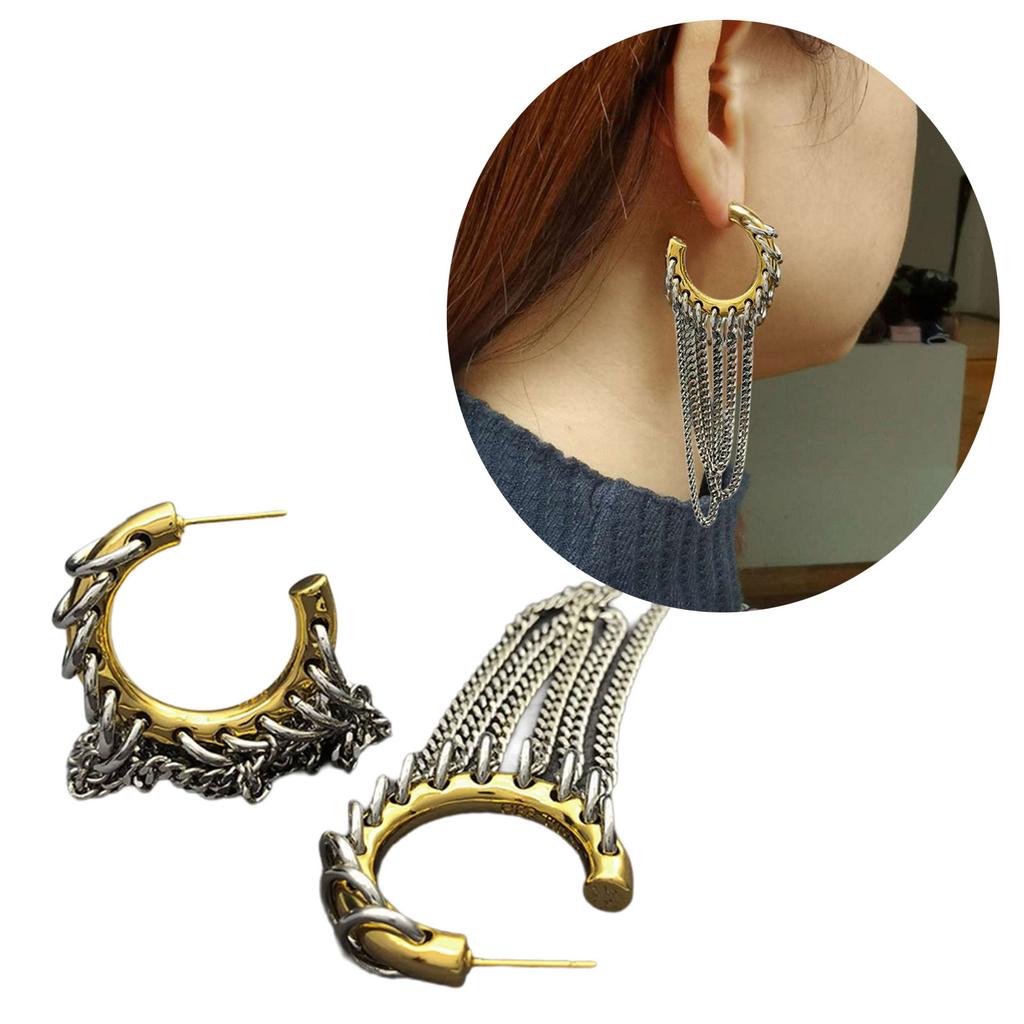 Exaggerated Long Tassels Chain Earrings for Women Men Jewelry C-shape Hoop Earrings Adornment Delicate Ear Rings
