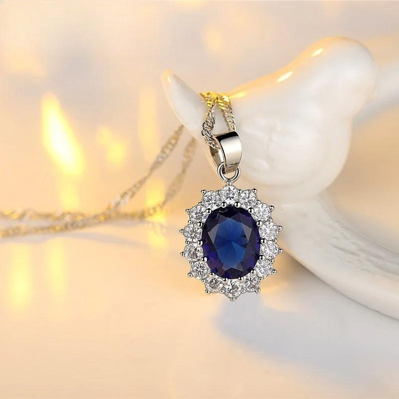 Authentic 925 Sterling Silver Plated Women Wedding Engagement Jewelry Collections Princess Oval Zircon Crystal Necklace Earrings Ring