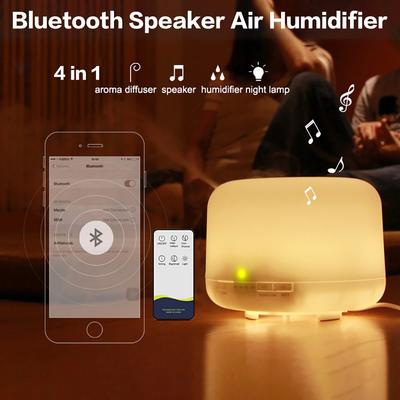 Ultrasonic Cool Mist Humidifier,  Essential Oil Diffuser 7 Color Night Light with Bluetooth Music Speaker, Auto Shut Off Difusor